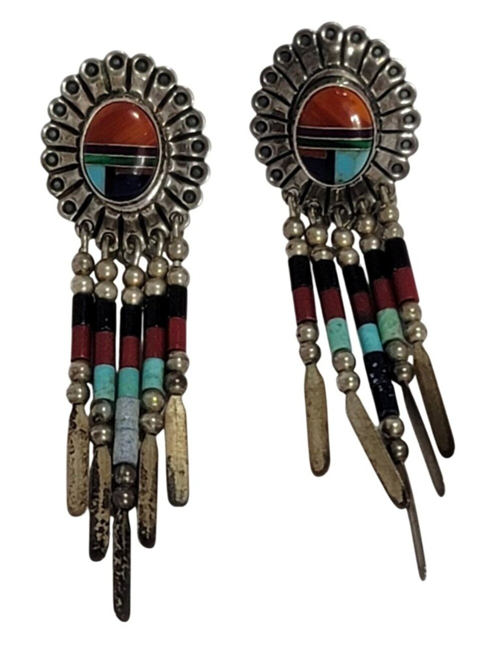 Vintage Q.T. Sterling Silver Turquoise Coral Onyx Multi-Stone Western American D